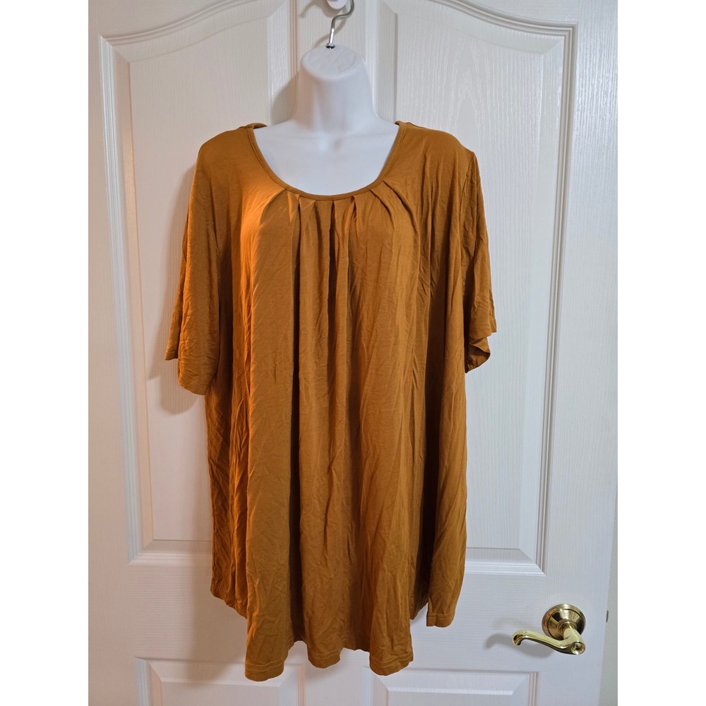 MANER‎ 4XL Mustard Yellow Pleated Neck Short Sleeve Tunic Top Plus Size /0324